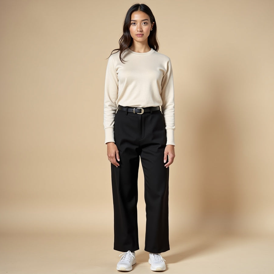 Pantalón Recto Cinturón - Negro