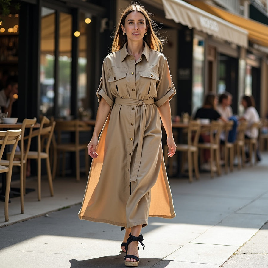 Vestido Largo Lino - Beige