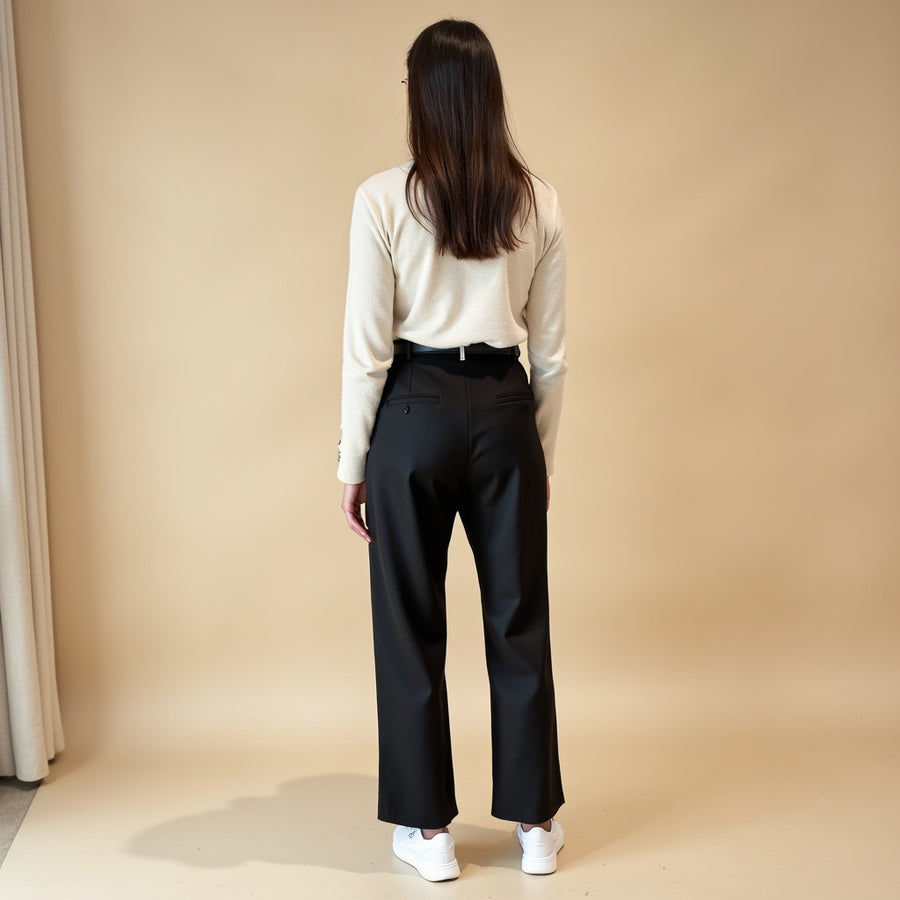 Pantalón Recto Cinturón - Negro