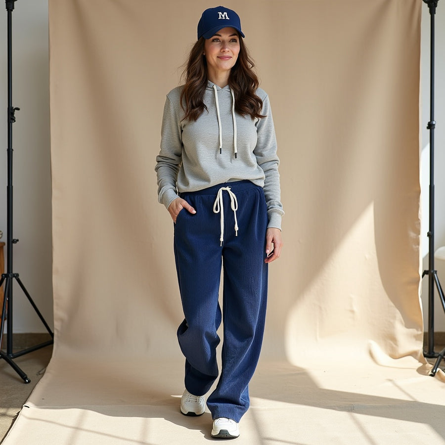 Pantalón Afelpado Rayas - Azul