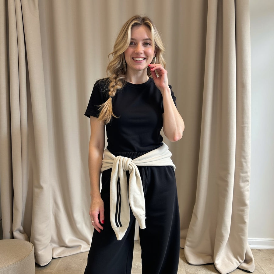 Pantalón Afelpado Cordón - Negro
