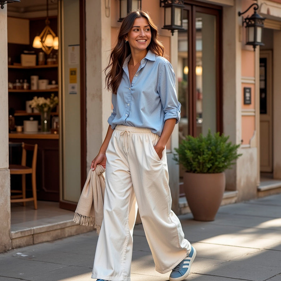 Pantalón Bajo Goma - Beige