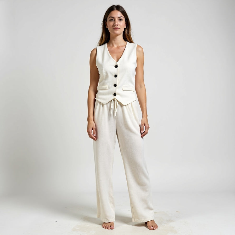 Pantalón Lino Fluido - Beige