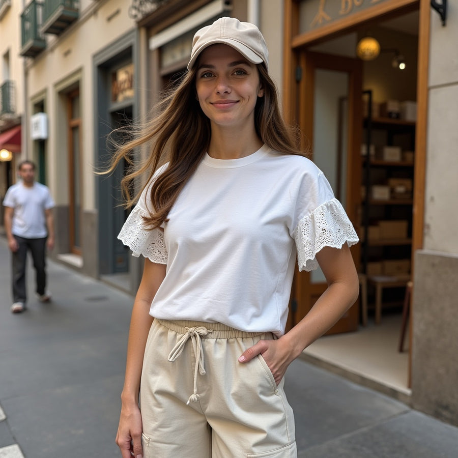 Camiseta Detalle Calado - Blanco